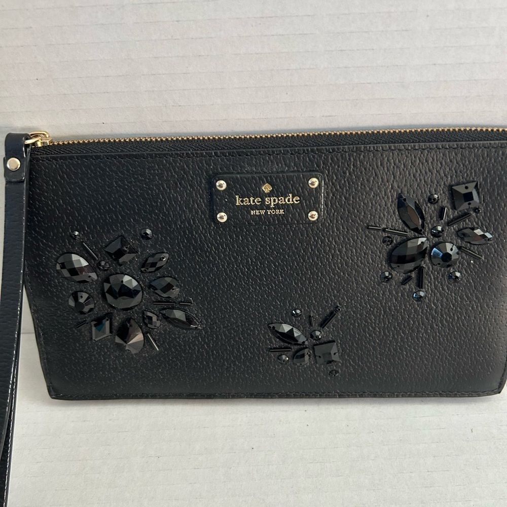 Kate Spade Black Gem-Studded Jeweled Wallet Clutch - Picture 2 of 13